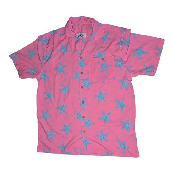 Uzzi Amphibious Gear Mens S Neon Pink Blue Starfish Button Up Camp Shirt HPS07 - Picture 2 of 7